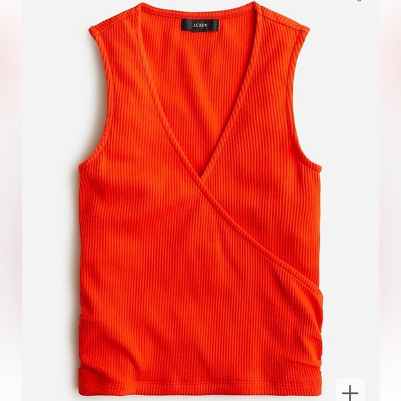 J. Crew Tops - J. Crew Ruched wrap sleeveless top in vintage rib Womens XLarge Vivid flame
